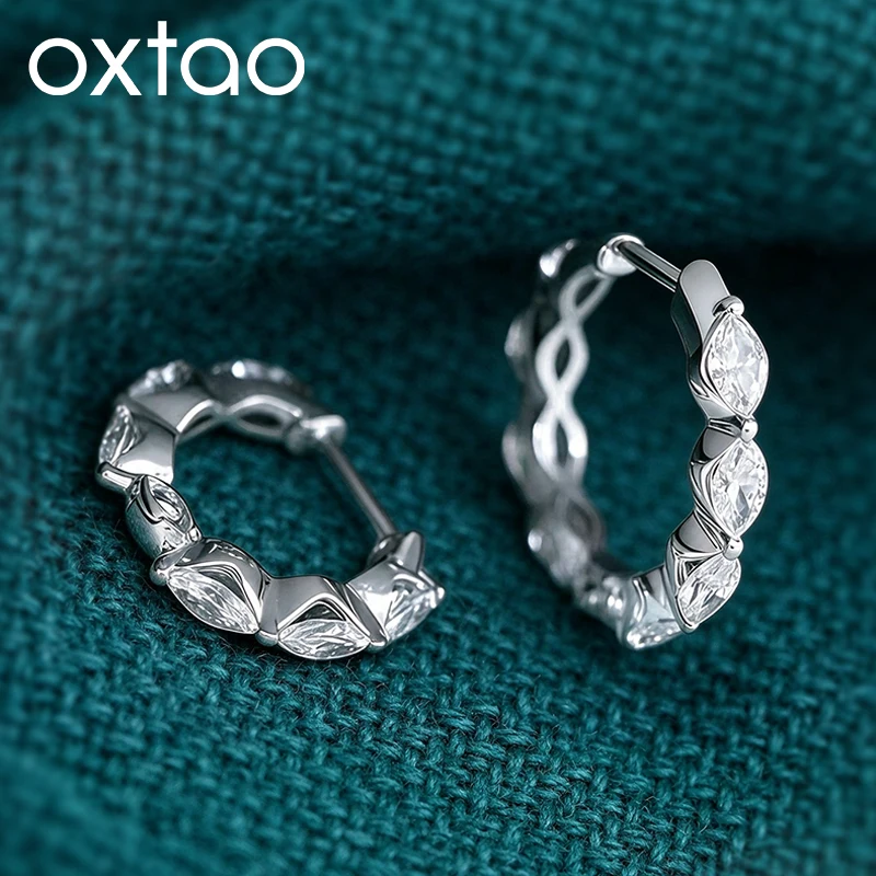 OXTAO 2x4mm Marquise Cut Moissanite Hoop Earrings for Women Huggie Piercing Earrings Wedding Birthday Jewelry 14K Gold Filled