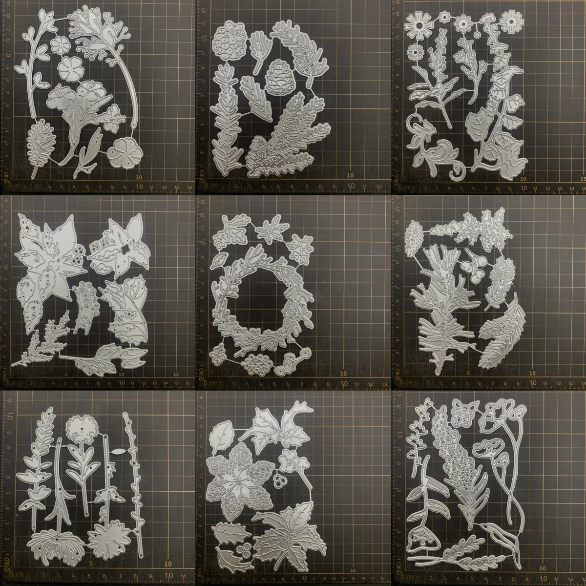 

9 видов металлических вырубных форм для вырезания изолированных элементов в виде листьев маргаритки и сосны, трафареты для скрапбукинга, декоративного тиснения и рукоделия