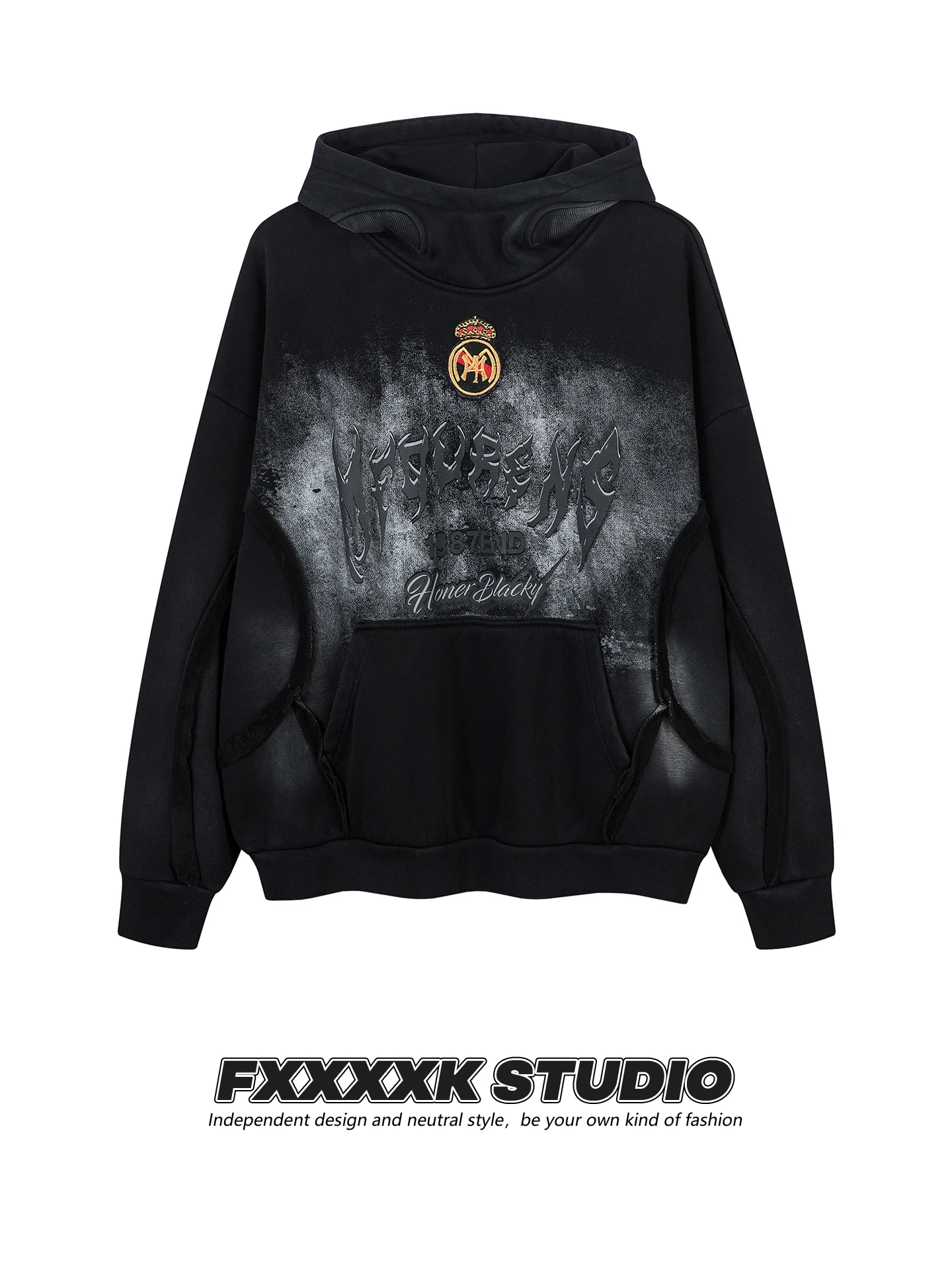 

FXK Original fiti Hoodie Sweatirt Men's Thiened Fce Lined High Street Design American Retro Patchwork Hat irt