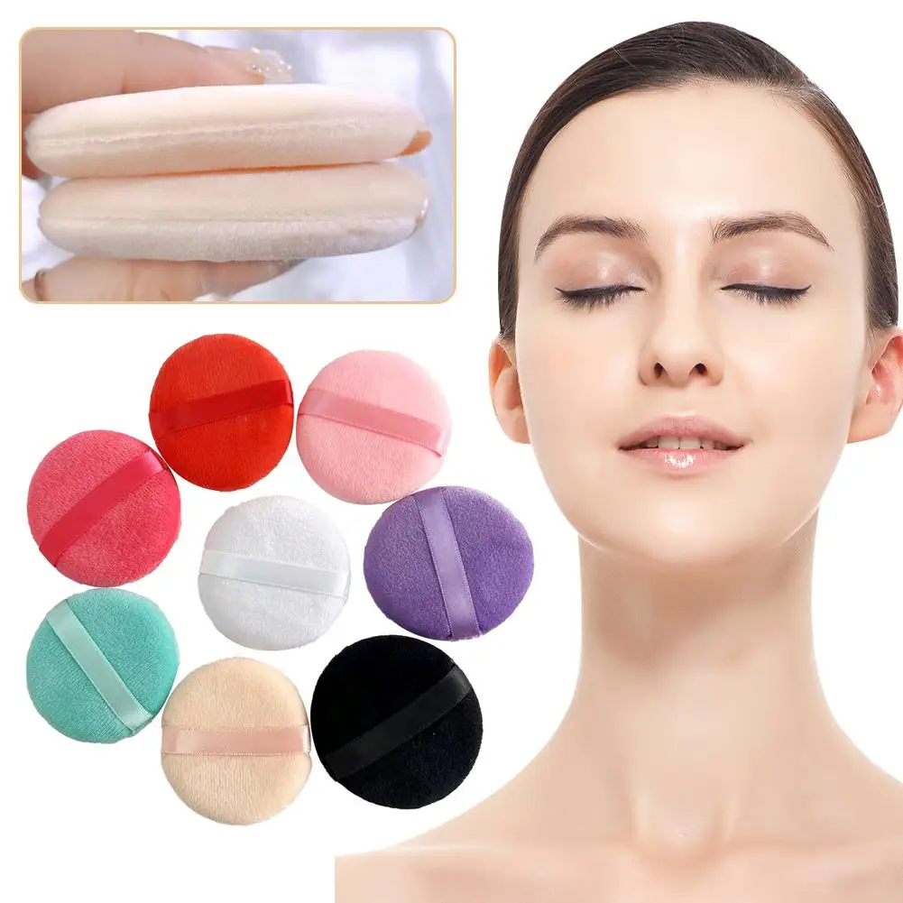 Maquillaje redondo, esponja de polvo flocado de terciopelo, herramientas cosméticas, base de terciopelo, polvo Facial suave Z7I1