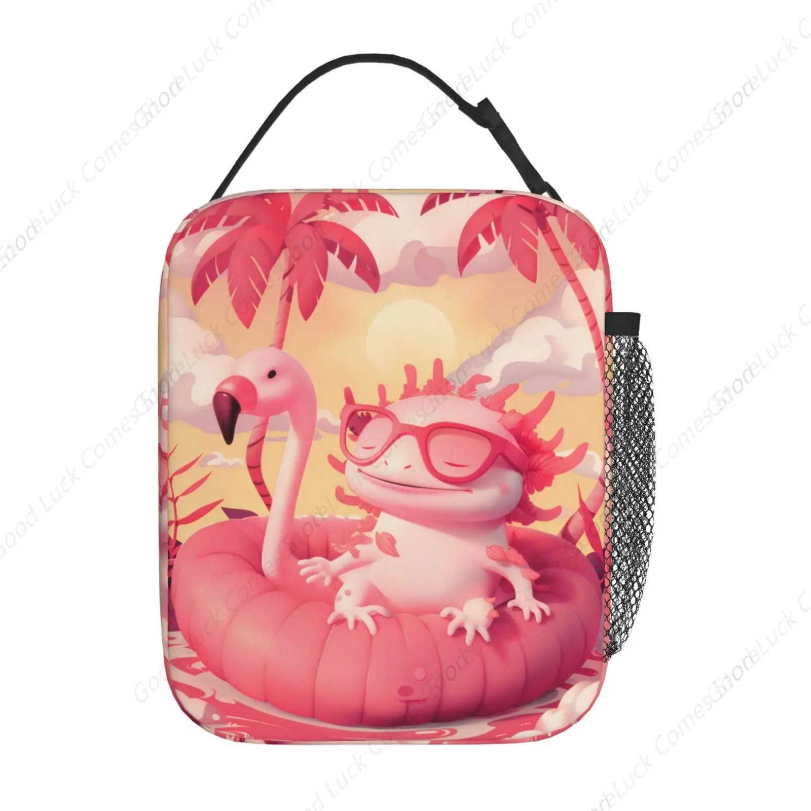 صندوق غداء معزول للنساء والرجال، صندوق غداء بنمط فلامنغو أكسولوتل قابل لإعادة الاستخدام، حقيبة غداء محمولة، حقيبة غداء مقاومة للماء #3