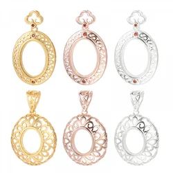 Fashion S925 Silver Necklace Pendant Blank Holder Base fit Oval 8X10/9x11/10x14MM Cabochon Cameo DIY Jewelry Making Supplies