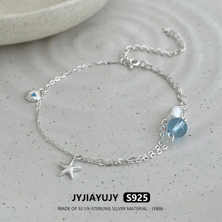 

JYJIAYUJY 100% Whole Original Sterling Silver S925 Bracelet Sea Blue Baby Shell Starfish Fashion Jewelry Gift Daily JYB86
