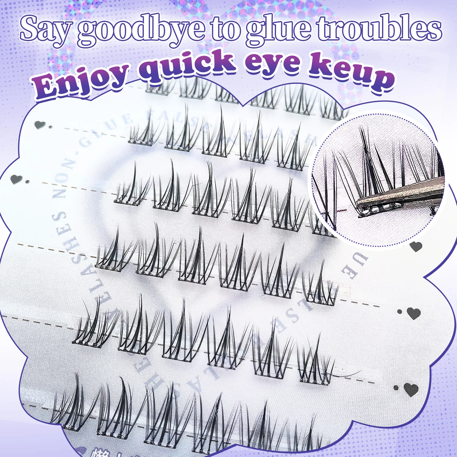 한국 및 일본식 무접착 인조 속눈썹 - 2가지 스타일, C컬 천연 속눈썹, 초보자 친화적, 눈 크기 강화