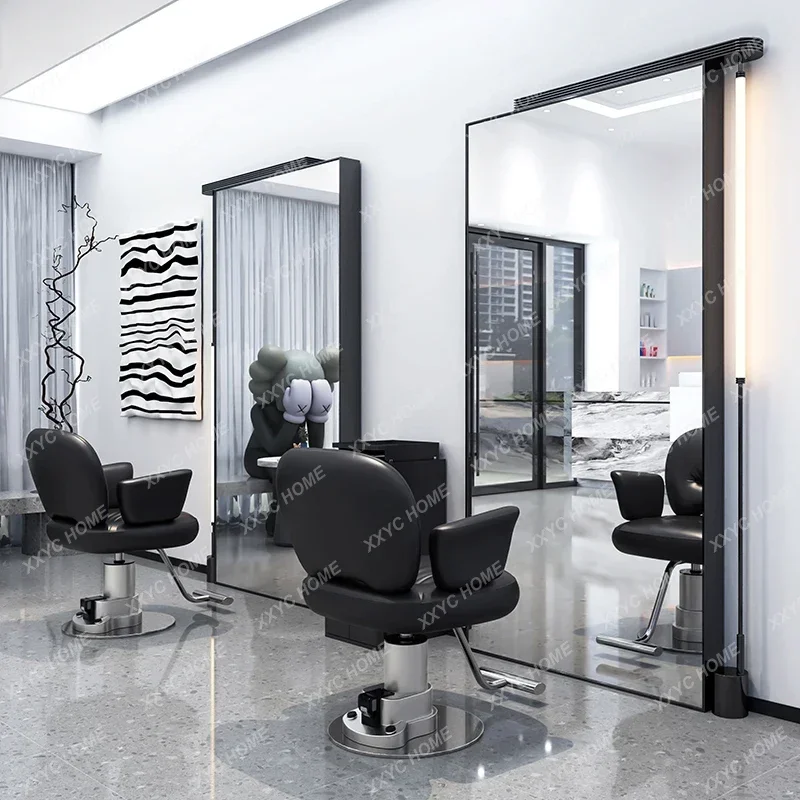 مرآة صالون الحلاقة مفردة لقص الشعر وصبغ الشعر على الوجهين مع ضوء راقي لأزياء صالون الشعر