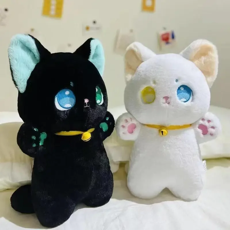 Black and White Cat Plush Toy Different Eyes Stuffed Animal Patung Dolls 25cm Children Toys Birthday Gifts Toys for Kids Girl