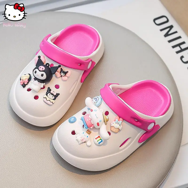 

Детская летняя садовая обувь Kawaii Sanrio Kuromi, универсальная пляжная обувь с героями мультфильмов аниме, милые сандалии на мягкой подошве для девочек, удобные