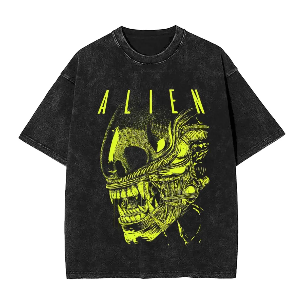 

2025 Xenomorph Essential Alien Mencosy Woman Men Washed Hot Stamping Print T-Shirt Harajuku Cotton Tshirt Summer Sleeve Tees