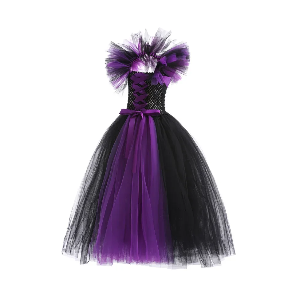 Disfraz De Bruja Malvada Para Niña - Set Con Cuernos, Alas Negras, Collar Y Vestido Sin Mangas Para Halloween