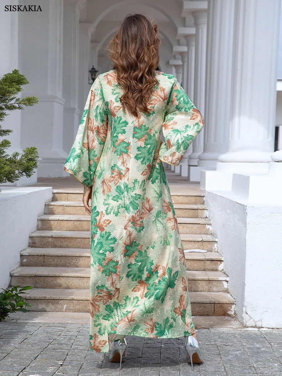 Siskakia Fashion Printing Casual Long Dresses Party Clothing Moroccan African Women Kaftan Jalabiyat Saudi Arab Islam Kebaya