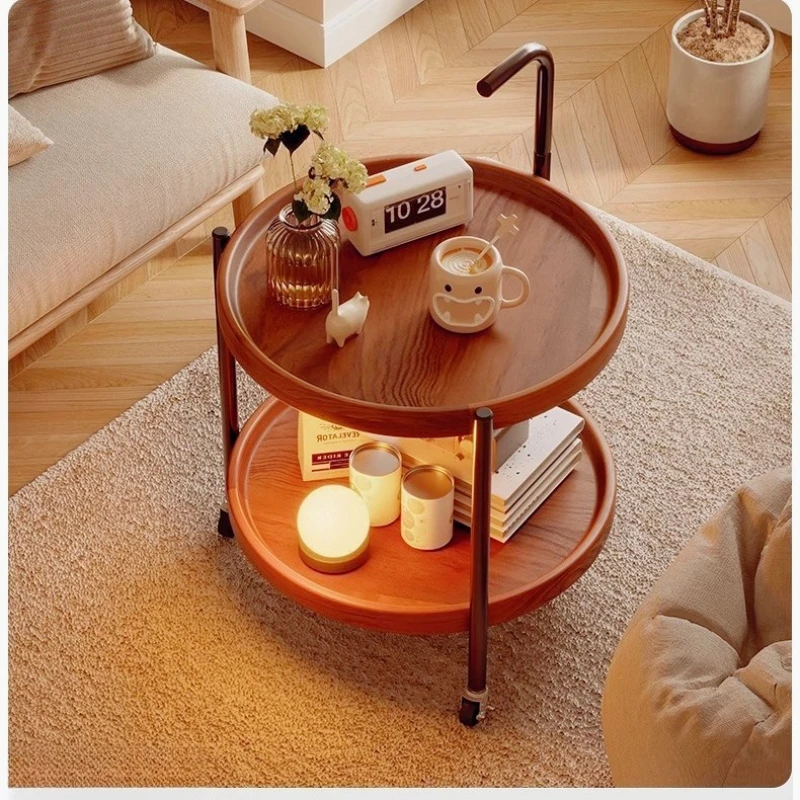 2025 New Double-layer Tea Table Side Table High-end Movable Tea Bedroom Bedside Storage Shelf Simple Wheeled Tea Table Home