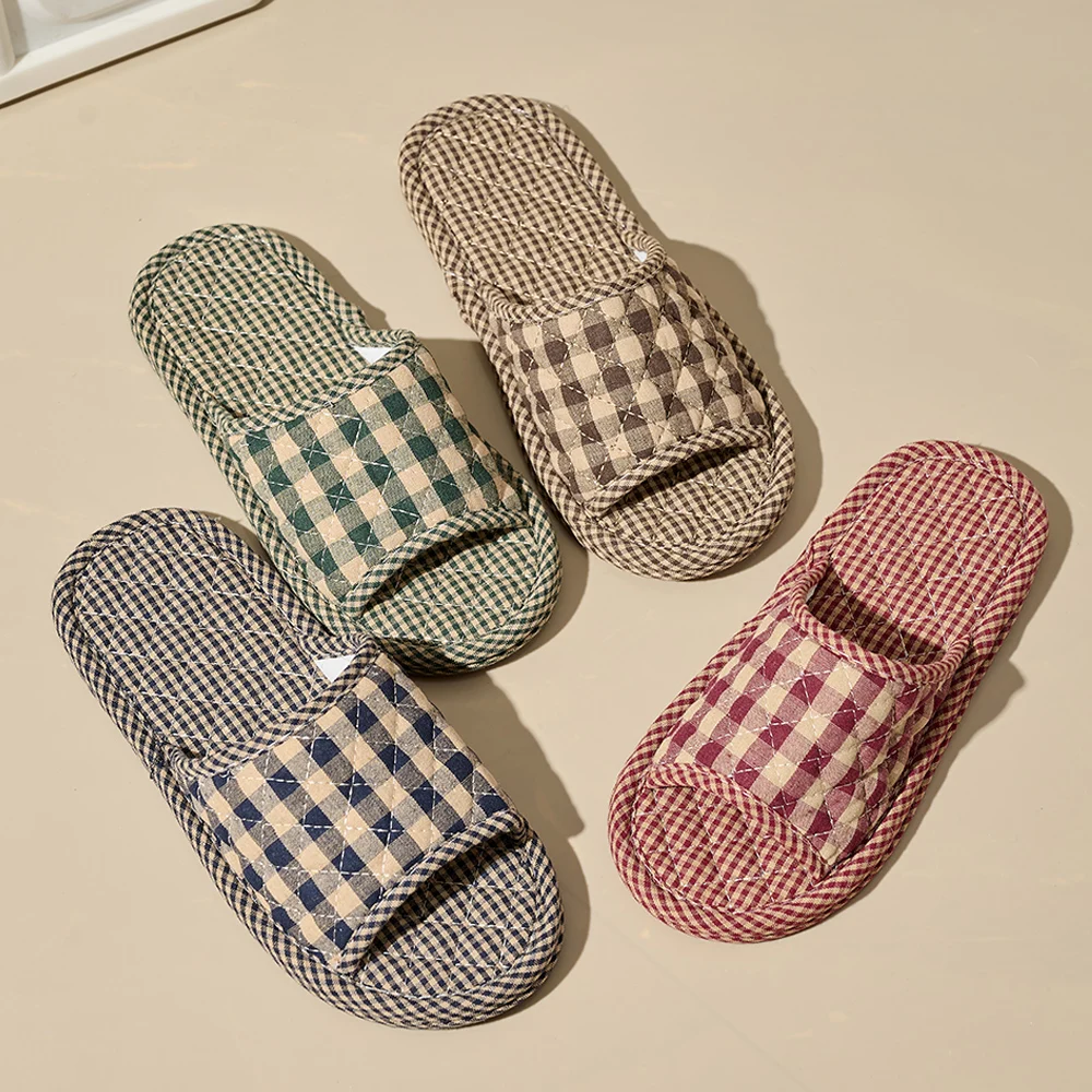 

Indoor Slippers Lightweight Soft Cotton Floral Floor Shoes Fashion Retro Home Slippers Antislip Couple Shoes