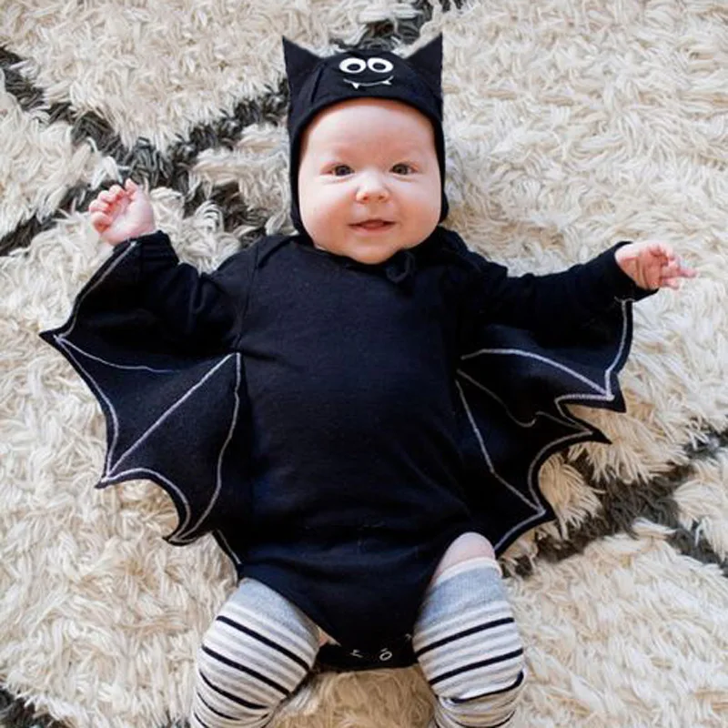 Disfraz de Halloween para bebé, mono de murciélago, mono para niños y niñas, con ojos, cara y sombrero, para fiestas de Purim, carnaval, disfraces y cosplay.