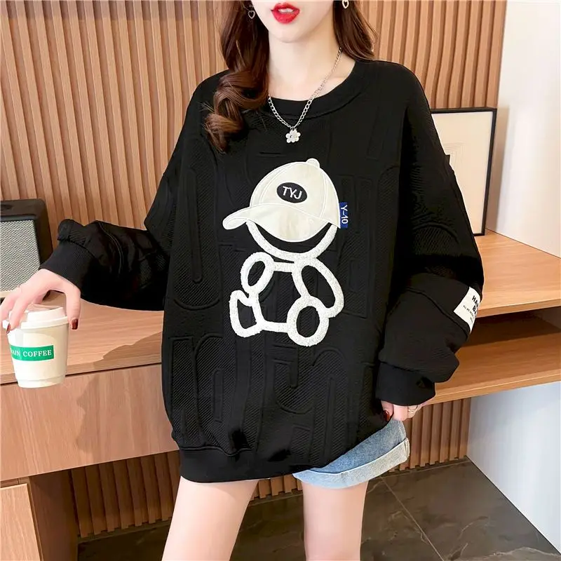 Fashion Design Women's Pullovers Cute Bear Pattern Casual Oversized Sweatshirt Spring Autumn Trend Thin Tops Y2k Pullover Coats