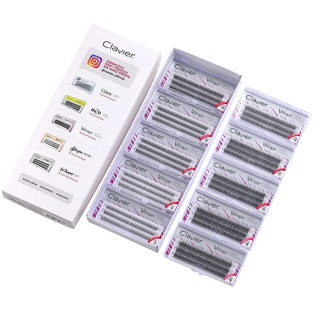 Clavier Vshape Eyelashes Set Natural Extension Appearance C-type Eyelash 10 Boxes Per Set Professional Makeup Individual Eyelash