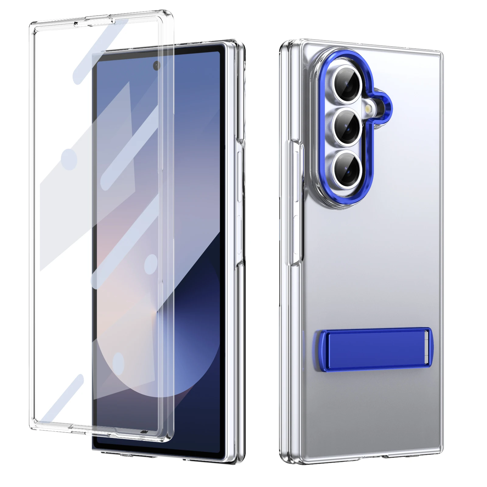 For Samsung Z Fold 8 Ultra HD Clear Wireless Charging Phone Case with Tempered Glass Film Integrated Stand Shockproof Cover