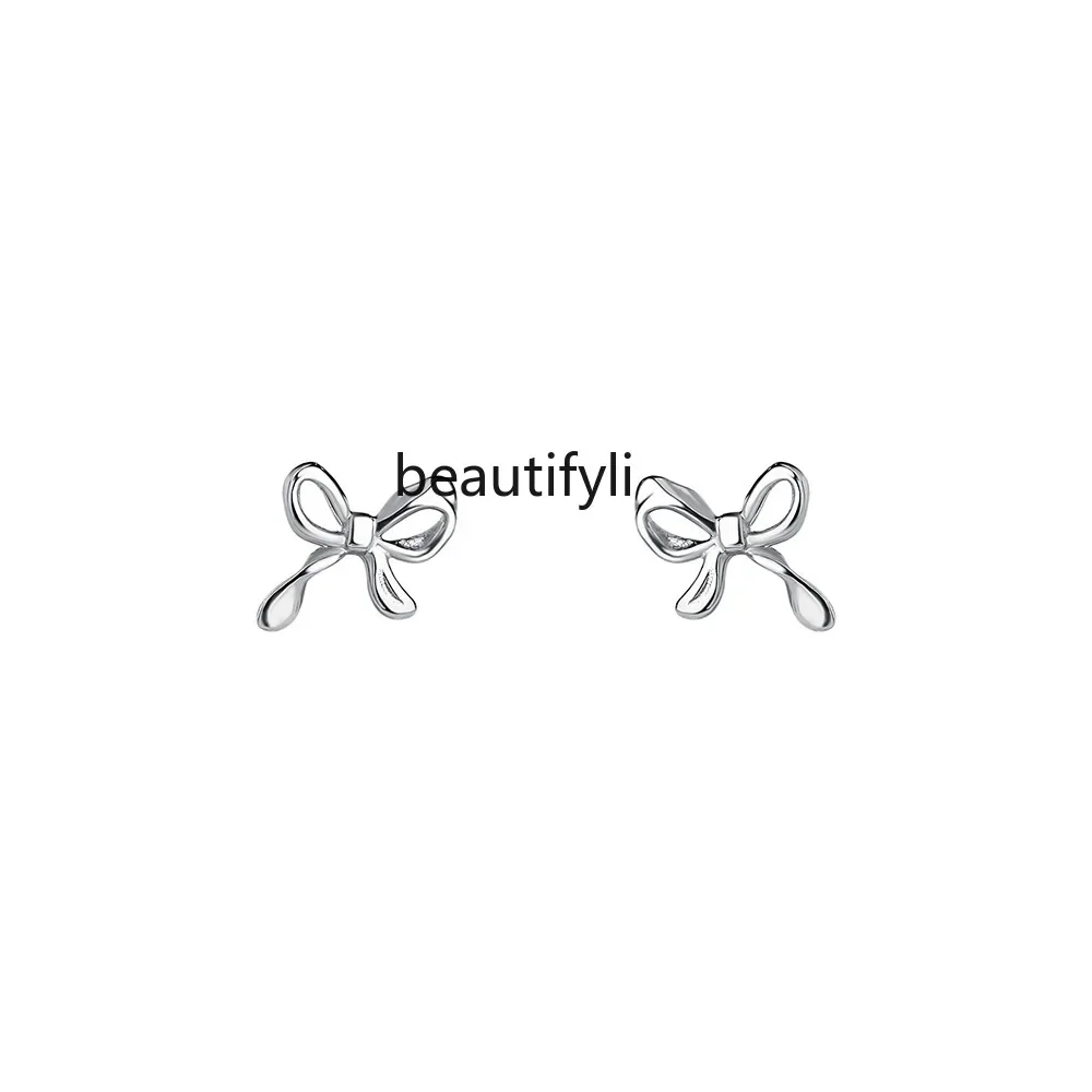 

S999 Bow Stud Earrings Women's Sterling Silver Special-Interest Design Cold High-Grade Earrings