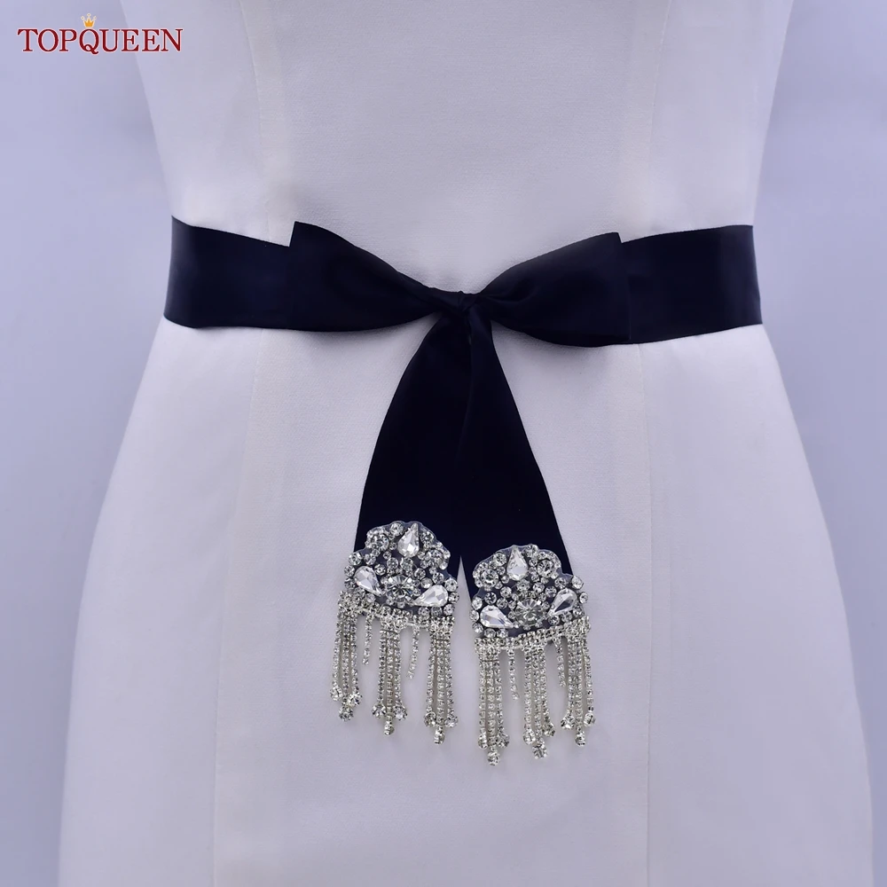 TOPQUEEN-Cinturón de boda con diamantes de imitación para mujer, faja de cristal plateado, cinturón de novia con diamantes, S109