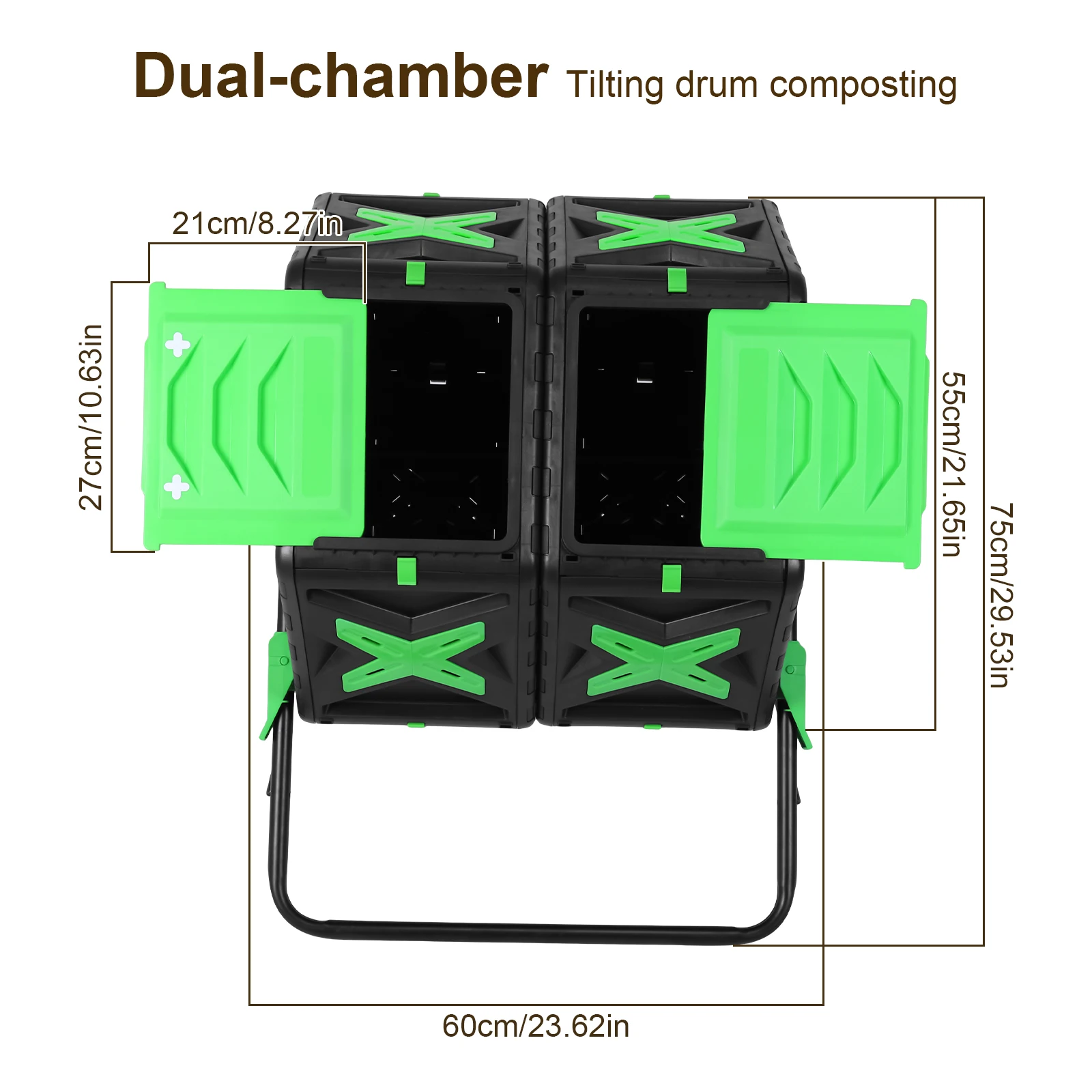 

140L Dual Chamber Efficient Outdoor Compost Bin with Sliding Door Outdoor Bin Composter Easy Setup for Kitchen Garden Yard Patio