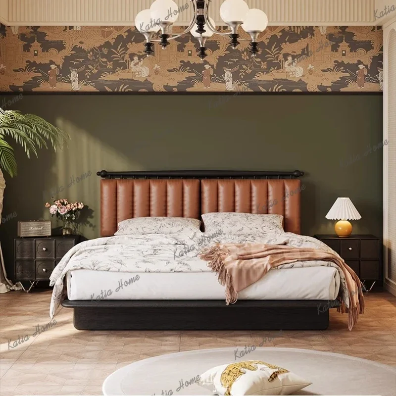 Best Sellers Designer Black Double Beds Modern Leather Headboard Floor Wooden King Bed Frame Adults Sleeper Camas De Dormitorio