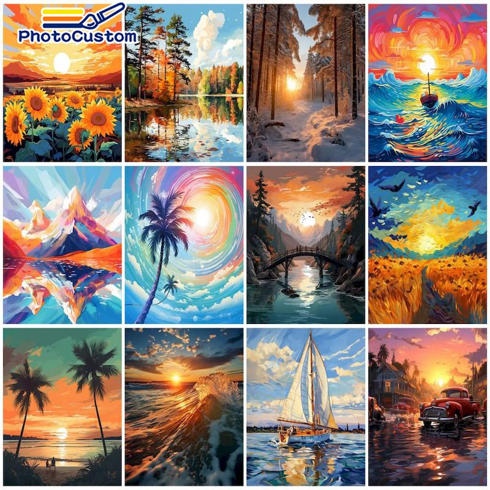 

PhotoCustom DIY Picture By Number Flower Landscape Oil Painting By Numbers On Canvas Digital Hand Painting Unique Gift Home Deco