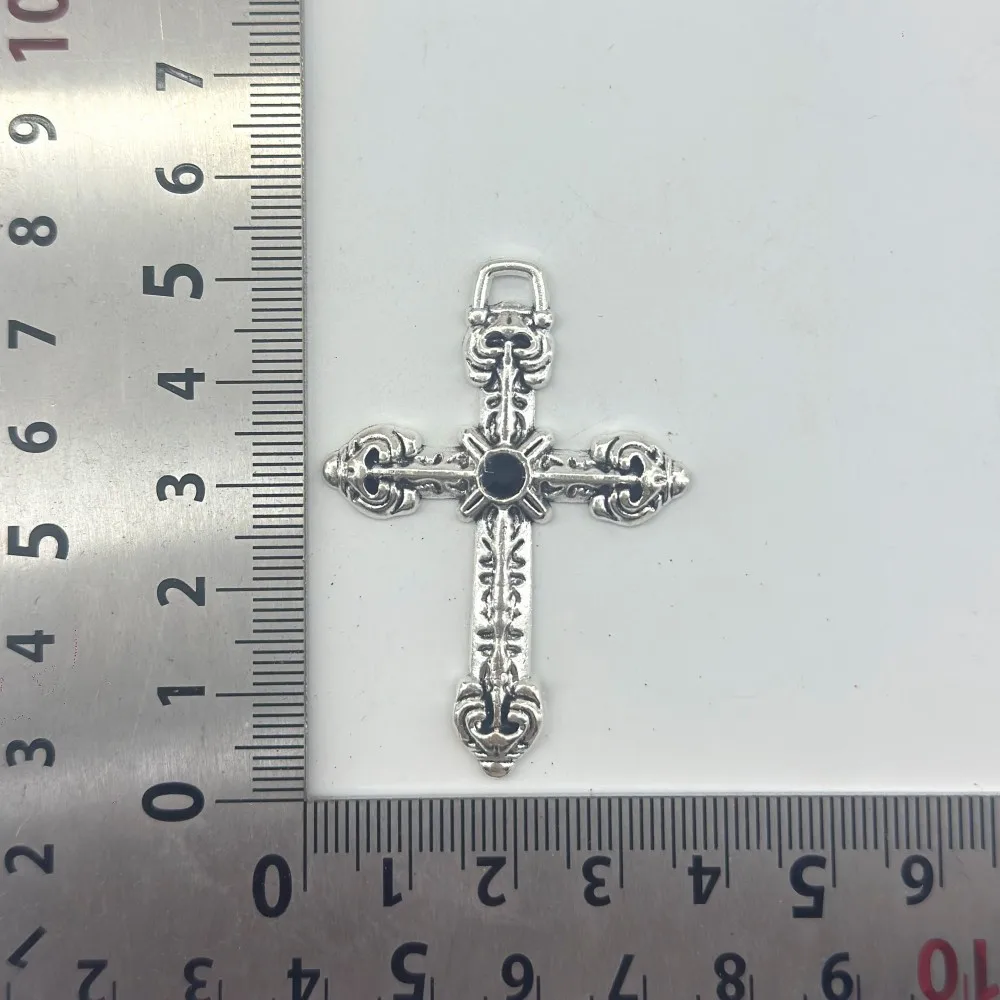 10/20PCS Retro trend hip-hop black and white rhinestone alloy cross necklace keychain accessories wholesale