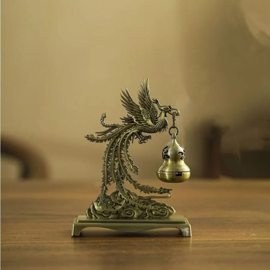 

5.5' Chinese retro metal carved phoenix high-end gift incense burner