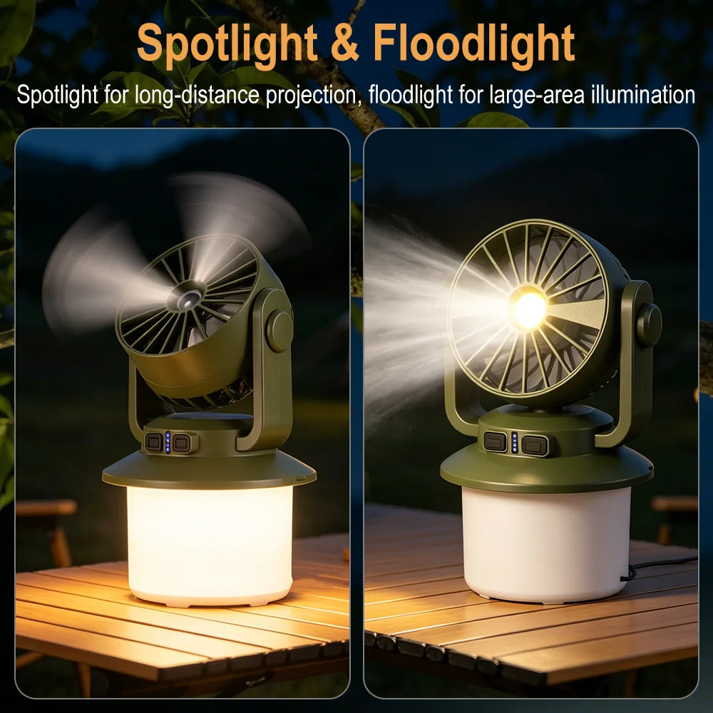 Portable Camping Fan Light Solar Charging + USB Rechargeable Tent Lantern With Hook Intelligent Display Outdoor Hiking Lantern