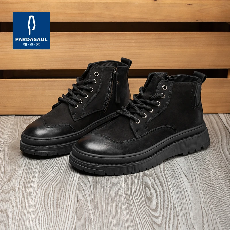 Botas cortas de cuero con suela gruesa para hombre, zapatos de trabajo de alta calidad, estilo retro, otoño e invierno, novedad de 231101