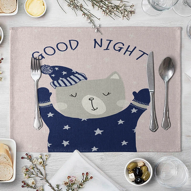 Children's Cartoon Animal Print Placemat, Washable & Durable Family Dining Kitchen Table Mat