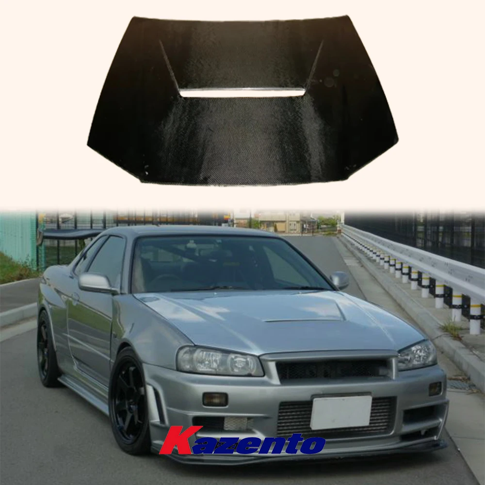 For Nissan Skyline R34 (GTR only) K Style Carbon Fiber Front Vented Hood Bonnet