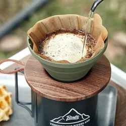 Portable Coffee Filter Cup Set Silicone Coffee Dripper Pour Over Cone Dripper Set with Walnut Wooden Base for Outdoor CampTravel