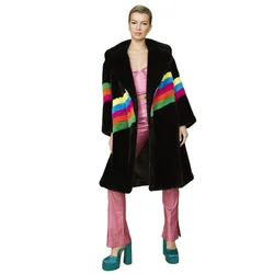 Cappotto di pelliccia di visone finto delle nuove donne giacca lunga Patchwork arcobaleno morbido e confortevole cappotto di pelliccia sintetica moda donna vestiti invernali