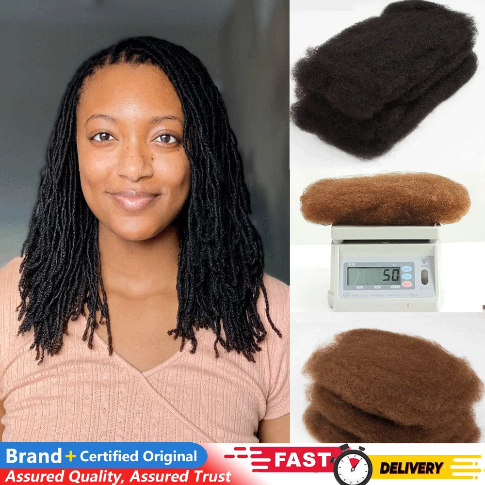 

QVR Afro Kinkys Bulk Human Hair for Dreadlock Extensions Loc Repair Braiding Twist Afro Kinky Human Hair for Locs 1 Pack 50 Gram