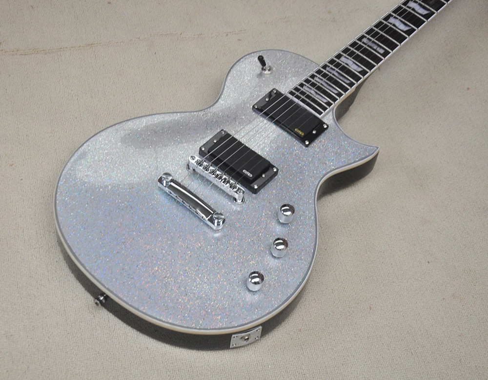 6 Strings Sparkle Silver Electric Guitar with 22 Frets,Rosewood Fretboard,Can be Customized