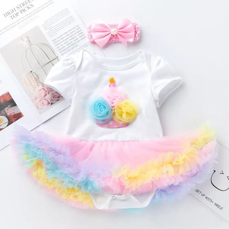 Baby Girl Summer Thin Set Accessories+Short sleeved Sweetheart+Short Skirt 3-piece Newborn Baby Cute Set for Daily or Party Wear