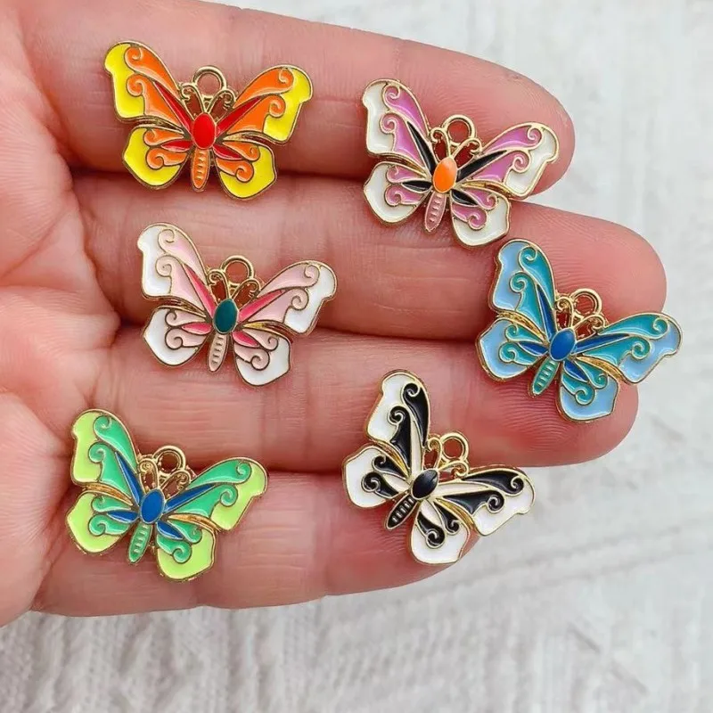 10pcs Butterfly Charm for Jewelry Making Supplies Enamel Necklace Pendant Keychain Phone Diy Craft Accessories Metal Gold Plated