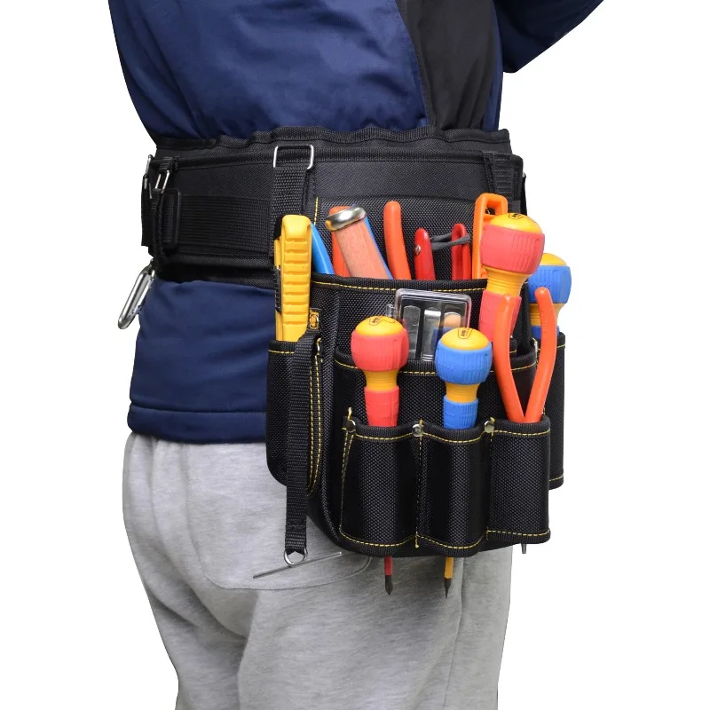 2025 New Tool Pouch，2-Pouches and 3 Screwdriver Loops Construction, Heavy-Duty Tool Bag with Adjustable Belt for Electrici
