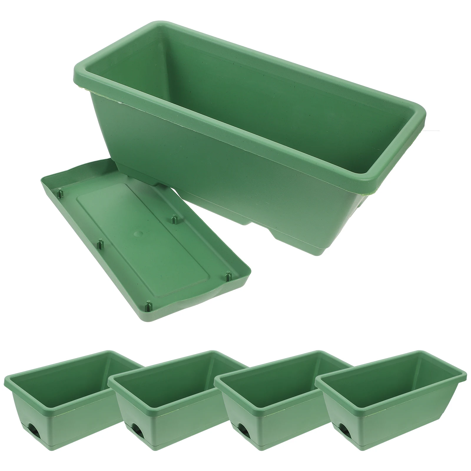 

5 Sets Small Green Planters 35x17.5x14cm Vegetable Flowers Herbs Balcony Garden Outdoor Rectangular Pots Plastic Planter Boxes
