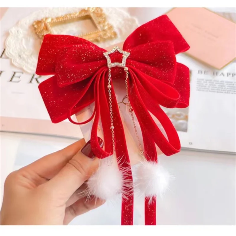 الدب زعيم السنة الجديدة الأحمر الفتيات الشعر الحلي الأطفال التعادل ذيل حصان القوس مشبك شعر طفل الحلو لطيف الأطفال إكسسوارات الشعر