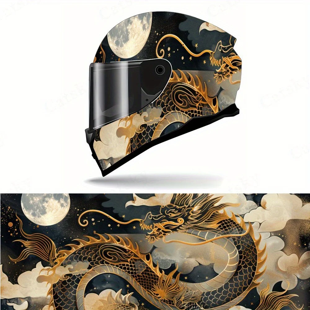 

Dragon in the Clouds at Night Helmet Vinyl Wraps, Waterproof Scratch-Resistant Full Face Helmet Decals, Durable PVC Artistic Des