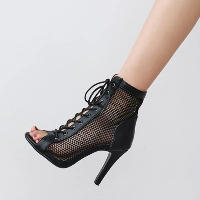 Stiletchassis-Chaussures de danse à talons hauts pour femmes, bottes en maille, grande taille, bouche de poisson, chaussures de salle de Rhpour