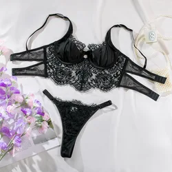 Lace Lengthen Underwear,Women Sexy Transparent Black Vest with Thong Young Ladies Intimate Sexy Lingerie Set