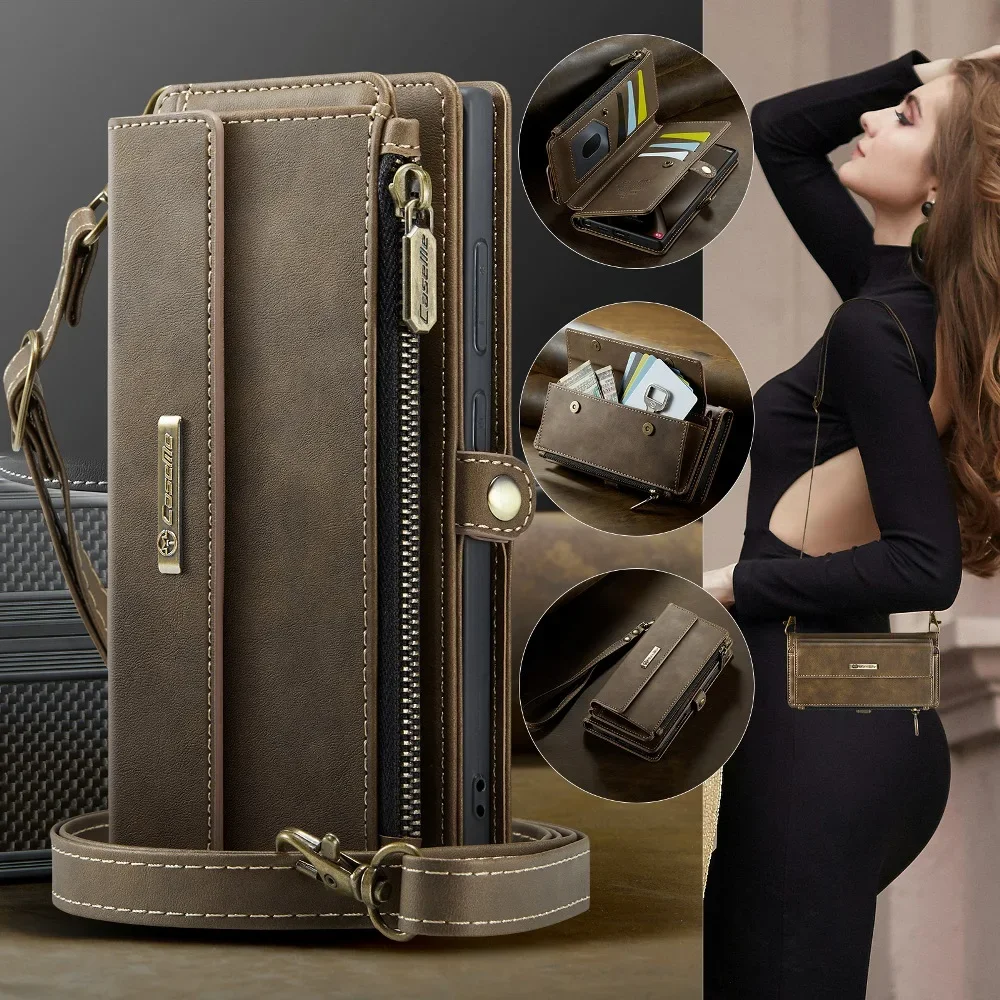 

Multi Functional Wallet Case Flip Cover for Samsung Galaxy S21 S22 S23 S24 Ultra S25Edge A16 A17 A53 A54 A55 with Shoulder Strap