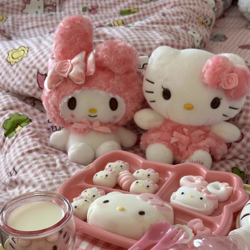 SANRIO-Peluche douce à l'effigie des personnages de Hello Kitty, My Melody Rose, idéal comme cadeau d'anniversaire ou de Noël pour un enfant