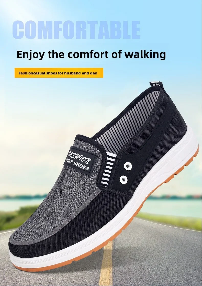 Herren Colorblock Canvas Slip-On Schuhe Atmungsaktive Rutschfeste Freizeitschuhe für den Täglichen Gebrauch – Detail 3