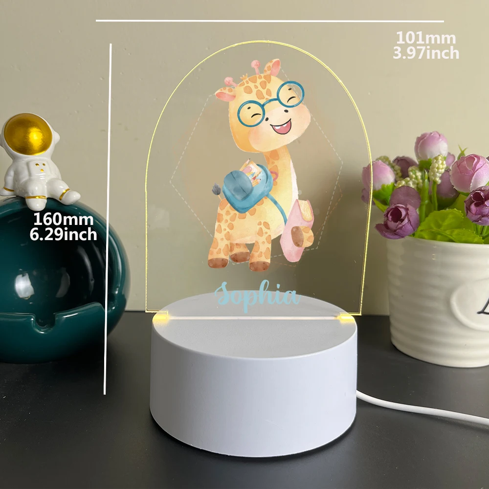 Personalizado 3D LED Bedside Lamp para crianças, girafa, engraçado, personalizado, decoração do quarto, presente de aniversário