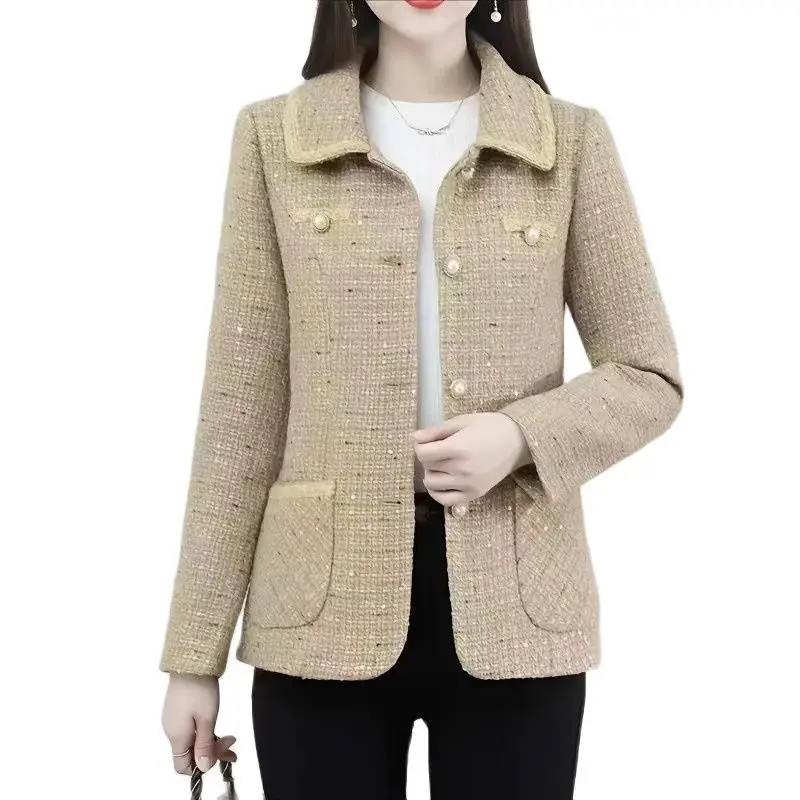 

Spring And Autumn Long Sleeve Ladies Coat Short Women's Temperament Single-Breasted Woolen Cardigan Ladies Jacket Blouse