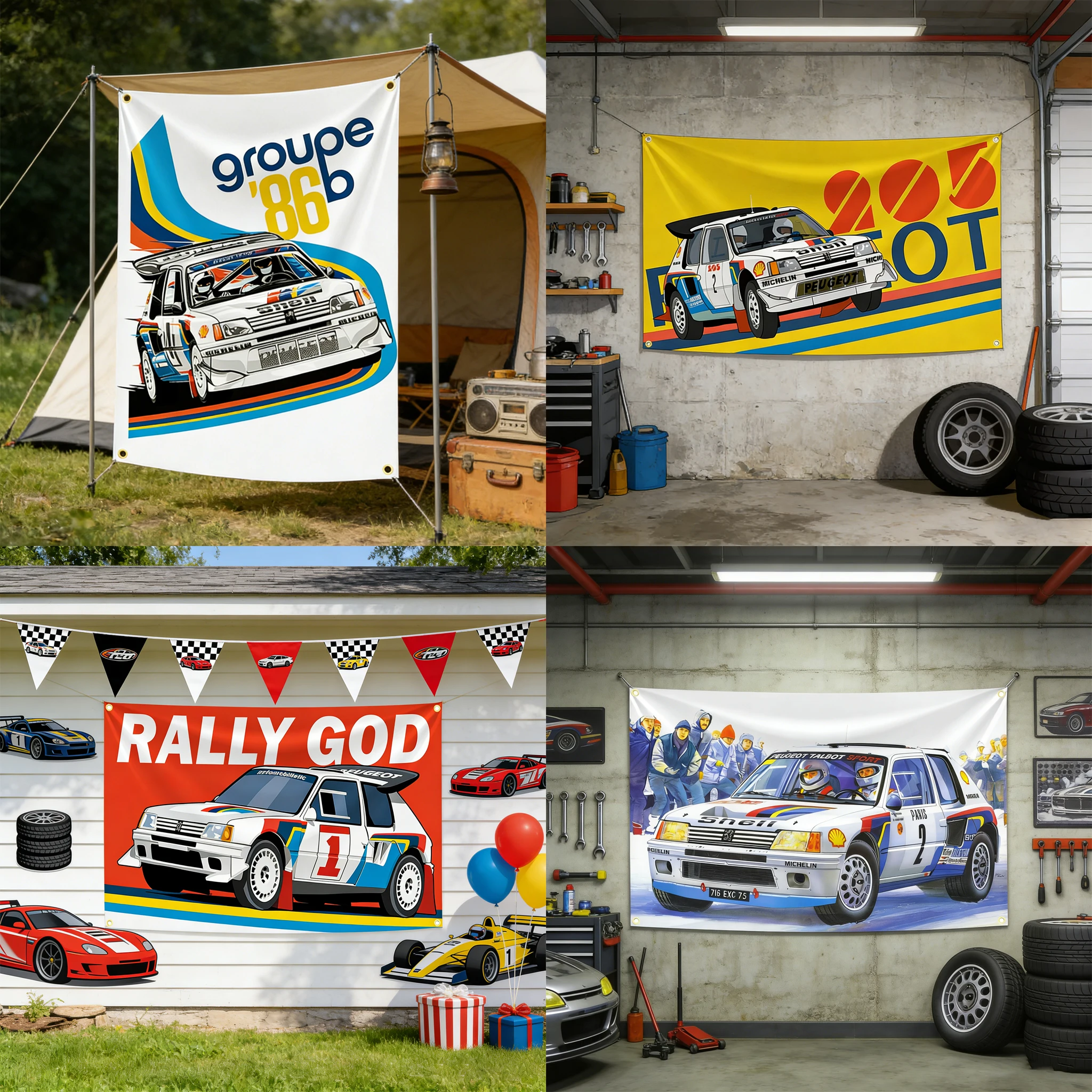 P-Peugeots 205 Classic Rally Car Flag 90x150cm Tapestry Polyester Digital Printing Banner for Garage Wall Art Decoration