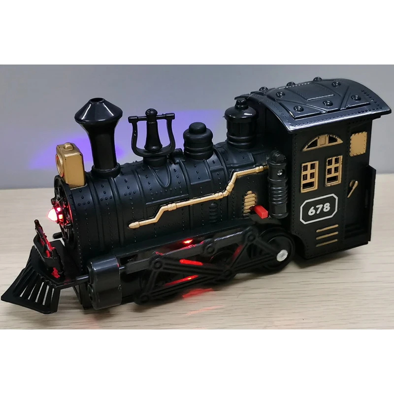 Model Train Track Set Kids Toy Spray Classical Steam Train with Sound Locomotive Electric Train Kit Retro Model  Children Gift